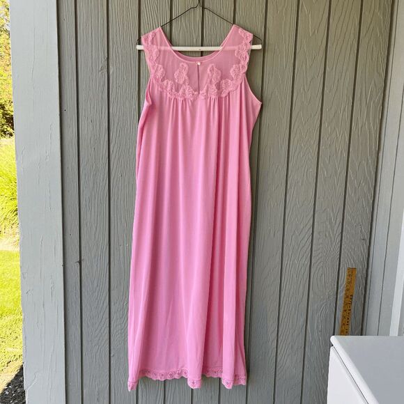 VTG 50s 60s Sheer Pink Chemise Nightgown Lace Trim Pinup Lingerie M - Picture 8 of 12